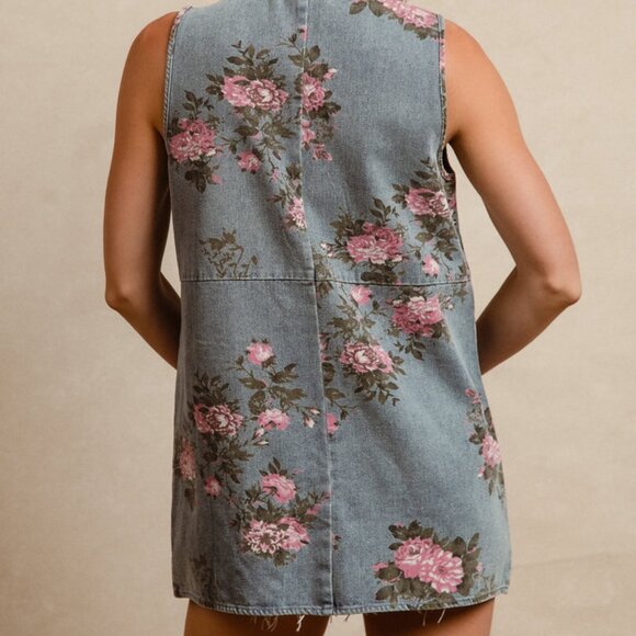 BIBI Vintage Inspired Floral Denim Vest Dress – Sleeveless, Y2K Western Boho - Picture 11 of 13